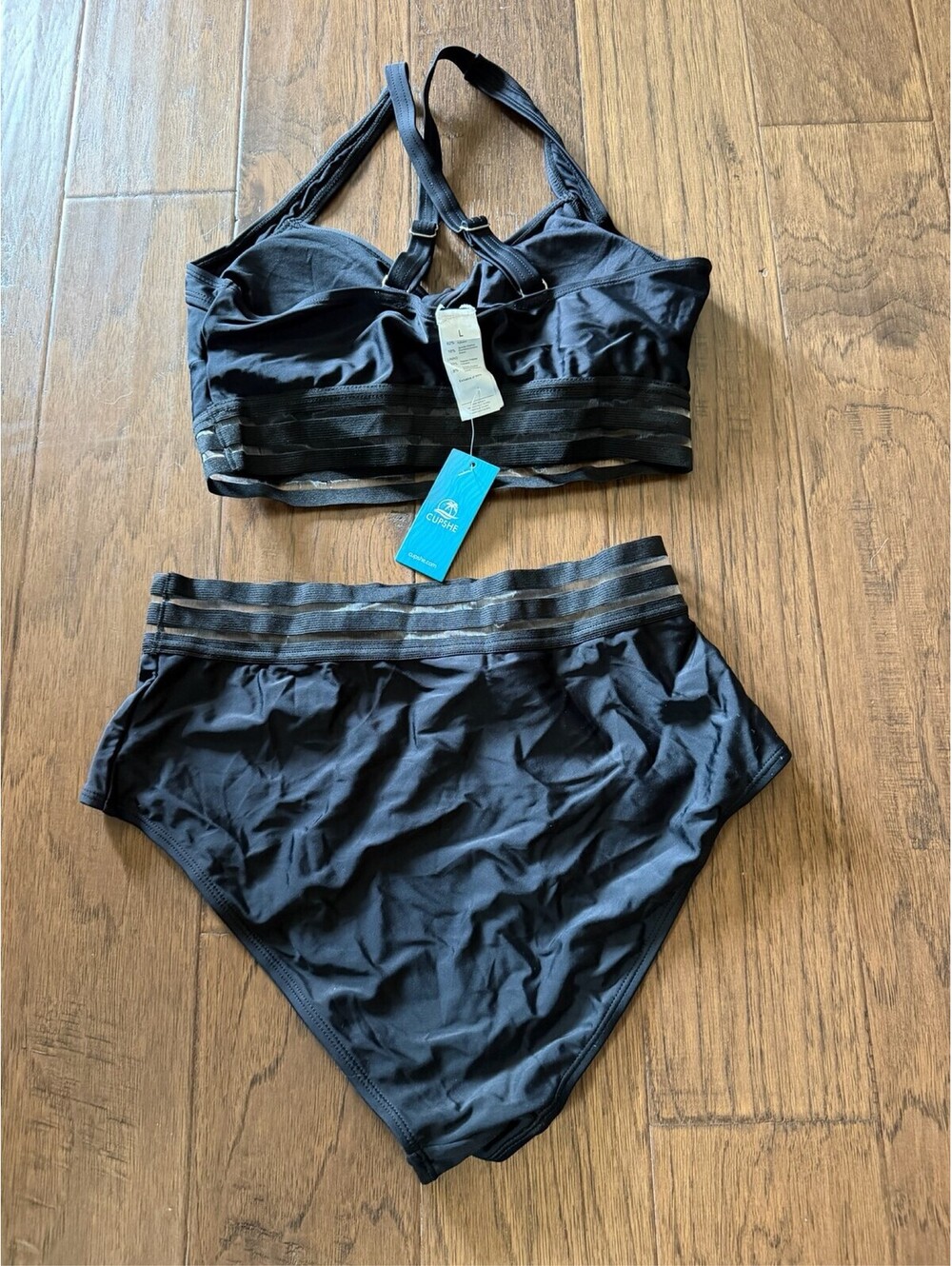 Cupshe Womens Two Piece Bikini Set Size Large Black Sheer Striped